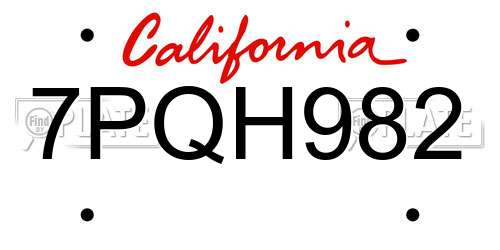 7PQH982 California License Plate