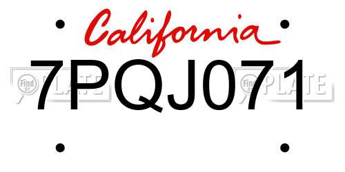 7PQJ071 California License Plate