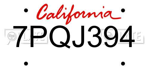 7PQJ394 California License Plate