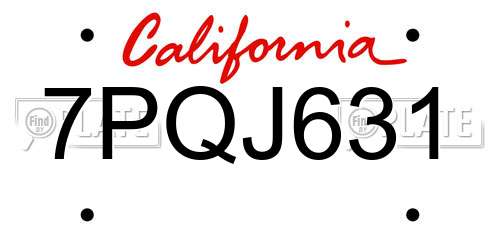7PQJ631 California License Plate