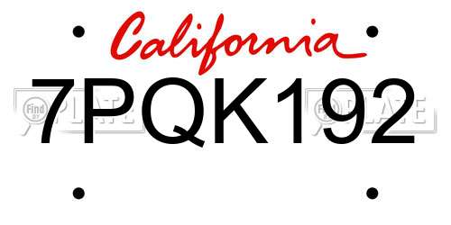 7PQK192 California License Plate