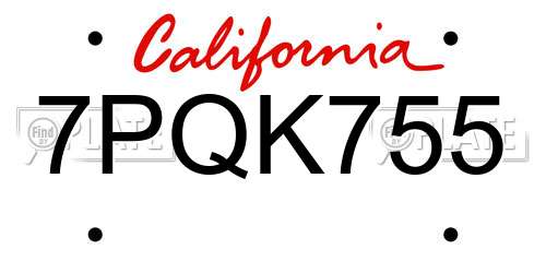 7PQK755 California License Plate