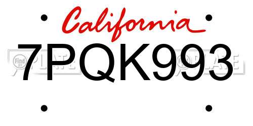 7PQK993 California License Plate