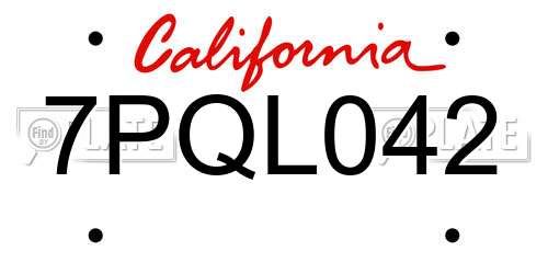 7PQL042 California License Plate