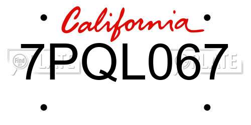 7PQL067 California License Plate