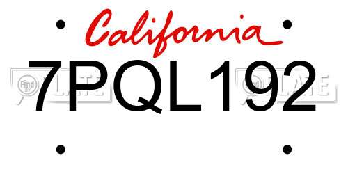 7PQL192 California License Plate