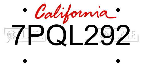 7PQL292 California License Plate
