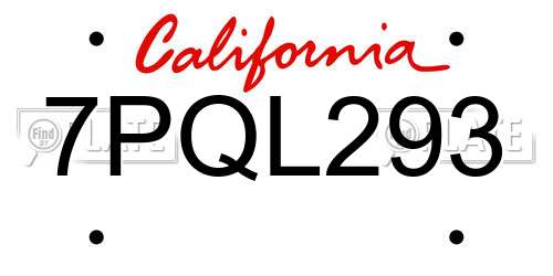 7PQL293 California License Plate