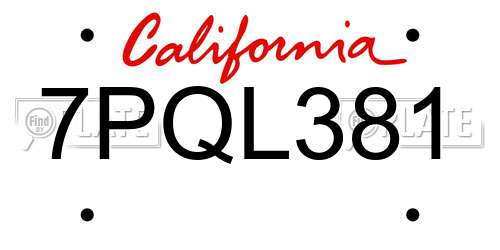 7PQL381 California License Plate