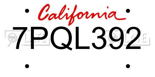 7PQL392 California License Plate