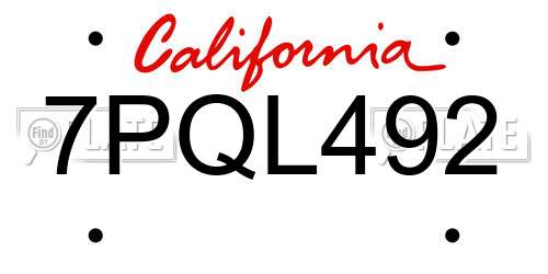 7PQL492 California License Plate