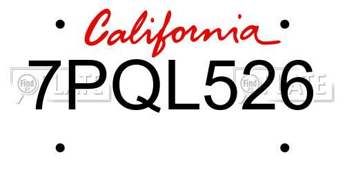 7PQL526 California License Plate