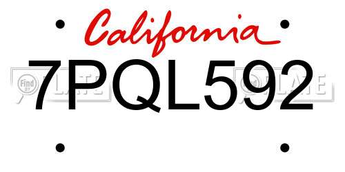 7PQL592 California License Plate