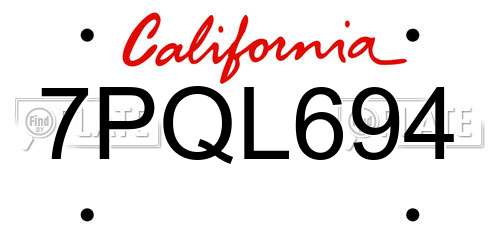 7PQL694 California License Plate