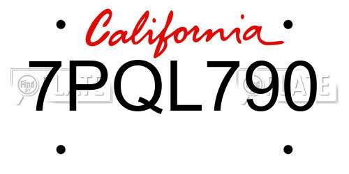 7PQL790 California License Plate