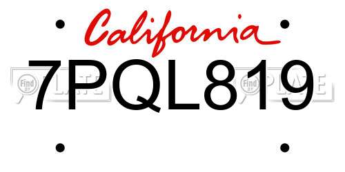 7PQL819 California License Plate
