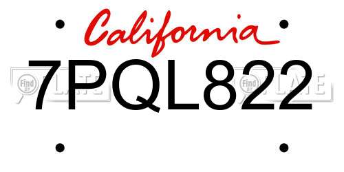 7PQL822 California License Plate
