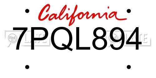 7PQL894 California License Plate