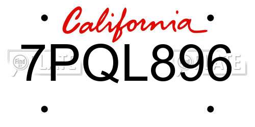 7PQL896 California License Plate