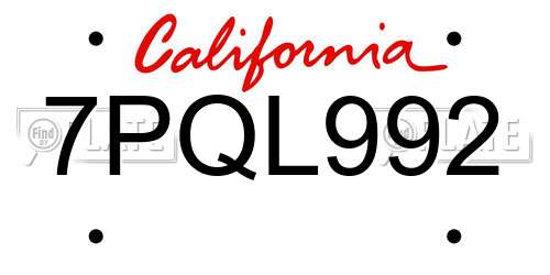 7PQL992 California License Plate