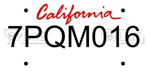 7PQM016 California License Plate