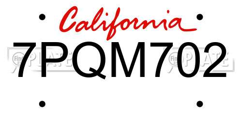 7PQM702 California License Plate