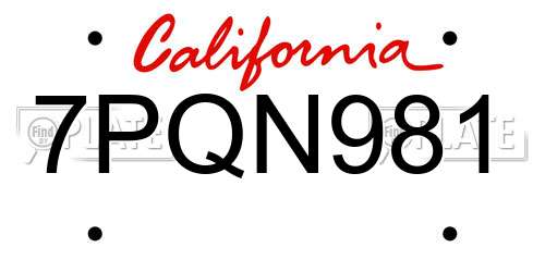 7PQN981 California License Plate