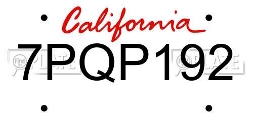 7PQP192 California License Plate