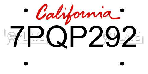 7PQP292 California License Plate