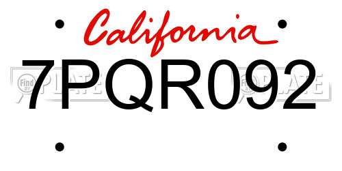 7PQR092 California License Plate