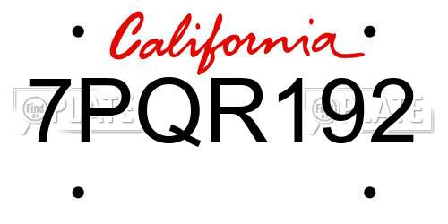 7PQR192 California License Plate