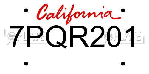 7PQR201 California License Plate