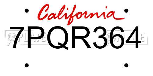 7PQR364 California License Plate