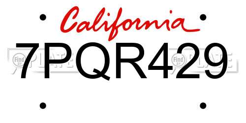7PQR429 California License Plate