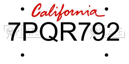 7PQR792 California License Plate