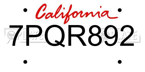 7PQR892 California License Plate
