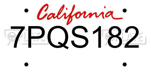 7PQS182 California License Plate
