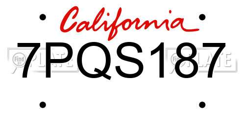 7PQS187 California License Plate