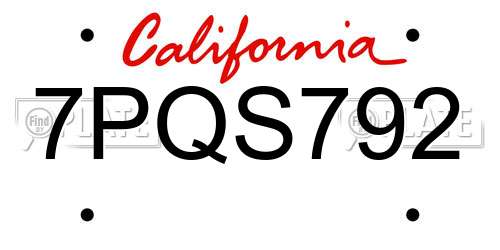 7PQS792 California License Plate