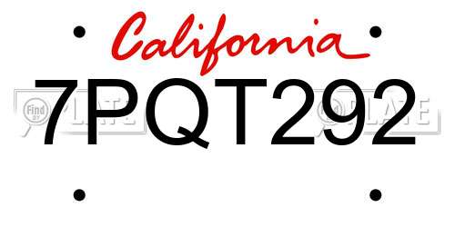 7PQT292 California License Plate