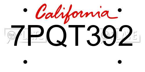 7PQT392 California License Plate