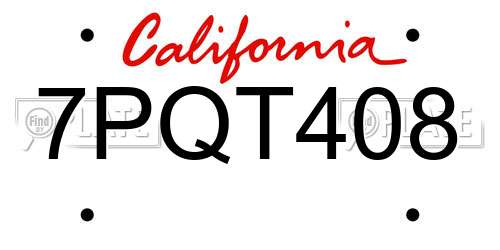 7PQT408 California License Plate