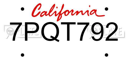 7PQT792 California License Plate