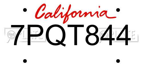 7PQT844 California License Plate