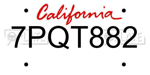 7PQT882 California License Plate