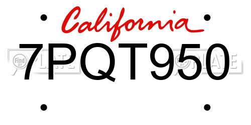 7PQT950 California License Plate