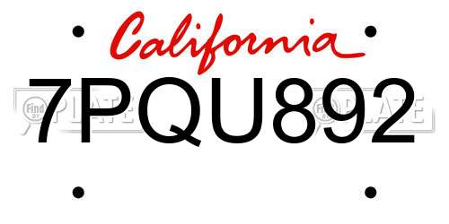 7PQU892 California License Plate