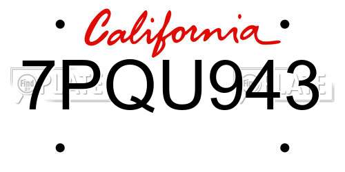 7PQU943 California License Plate