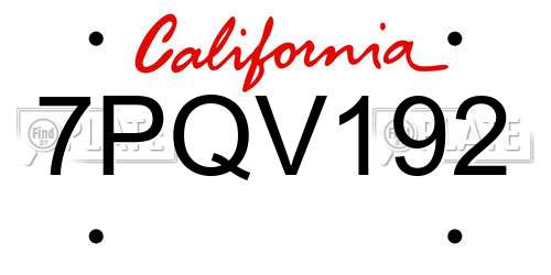 7PQV192 California License Plate