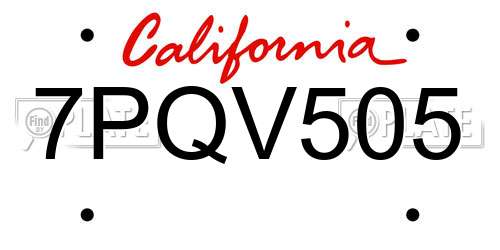 7PQV505 California License Plate